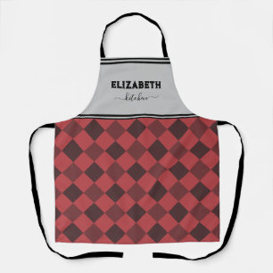 Personalised Grey And Red Buffalo Plaid Kitchen Apron