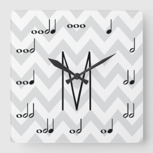 Personalised Grey and White Chevron Musical Notes Square Wall Clock