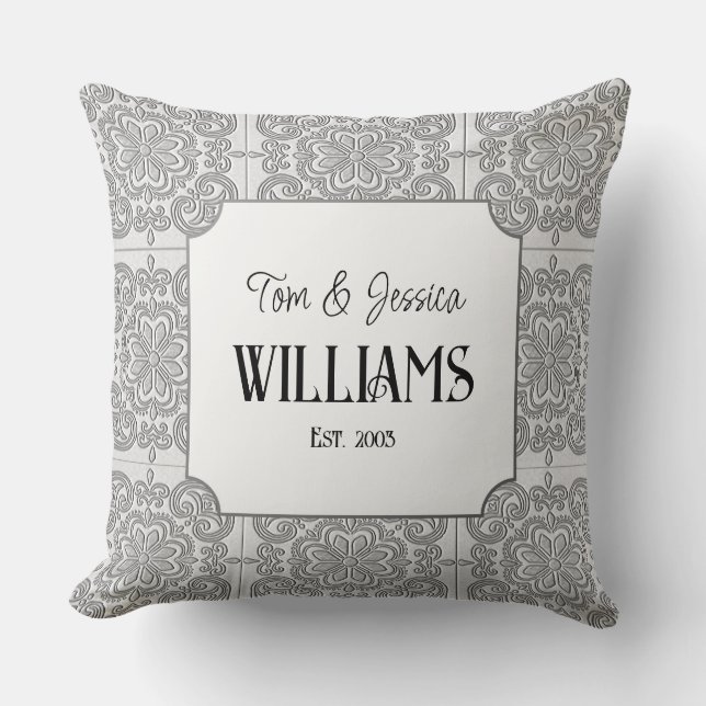 Personalised Grey and White Decorative Tile  Cushion (Front)