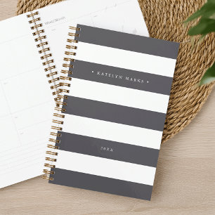 Personalised Grey and White Stripe Planner