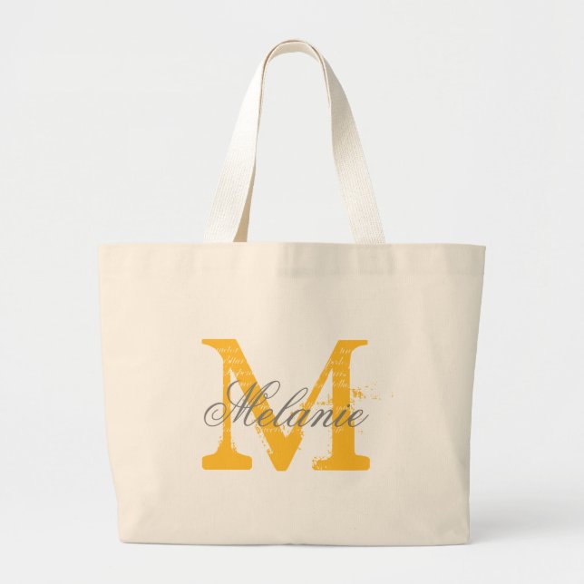 Personalised grey and yellow monogram tote bags (Front)
