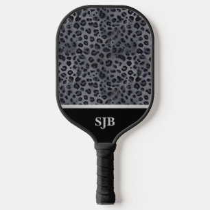 Personalised Grey & Black Leopard Pickleball Paddle