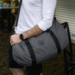 Personalised Grey Black Monogram Sport or Travel Duffle Bag