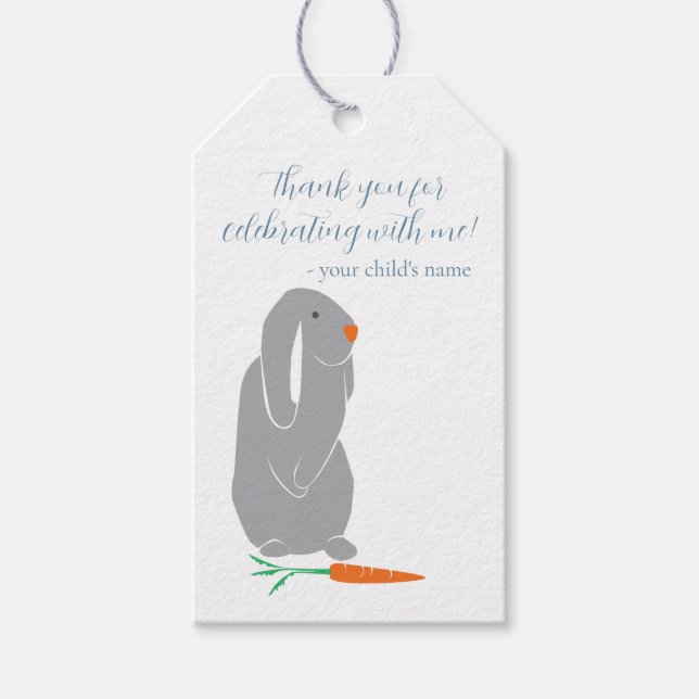 Personalised Grey Bunny Birthday Shower Favour Tag (Front)