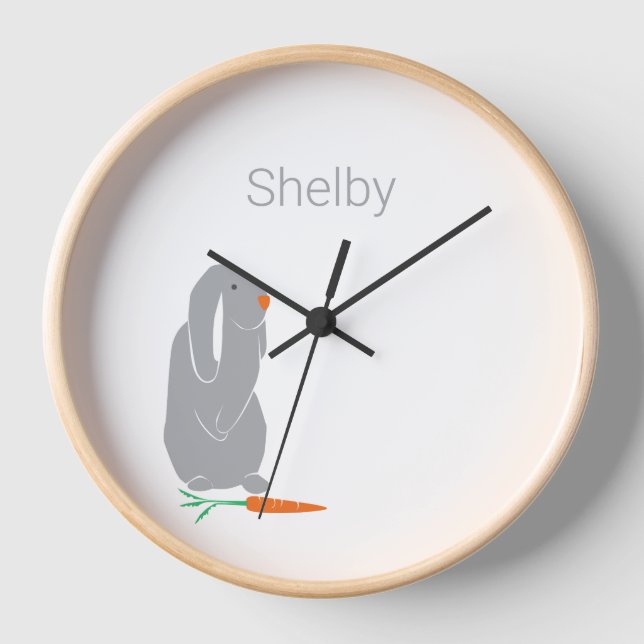 Personalised Grey Bunny Nursery 10" Round Clock (Front)