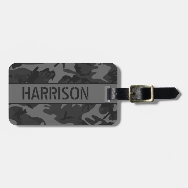Personalised Grey Camo Luggage Tag (Front Horizontal)