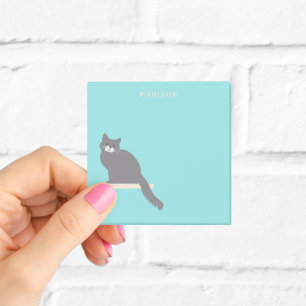 Personalised Grey Cat Blue Sticky Notes