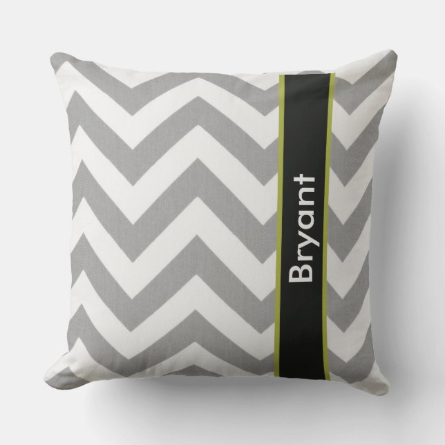 Personalised Grey Chevron Throw Pillow (Front)