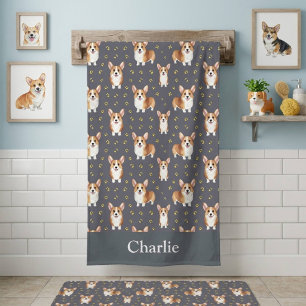 Personalised Grey Corgi Dog Beach Towel