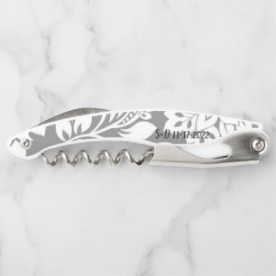 Personalised Grey Damask Corkscrew