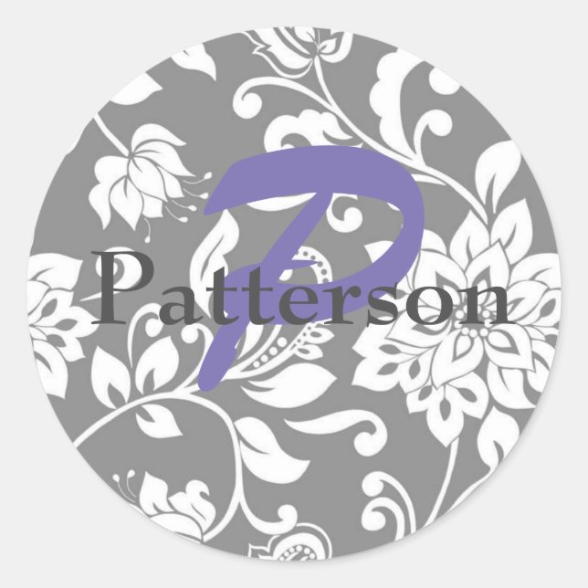 Personalised Grey Damask Stickers & Envelope Seals (Front)