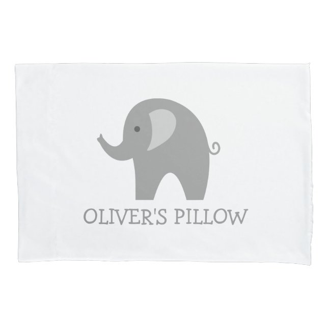 Personalised grey elephant kids bedroom pillowcase (Front)