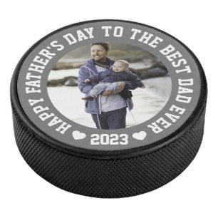 Personalised Grey father's Day Photo  Hockey Puck