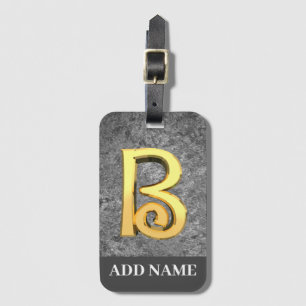 Personalised Grey & Gold Monogram Letter B Luggage Tag