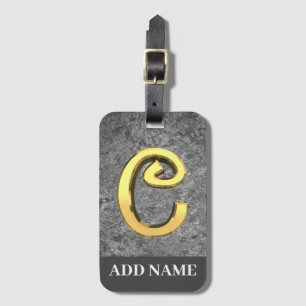 Personalised Grey & Gold Monogram Letter C Luggage Tag