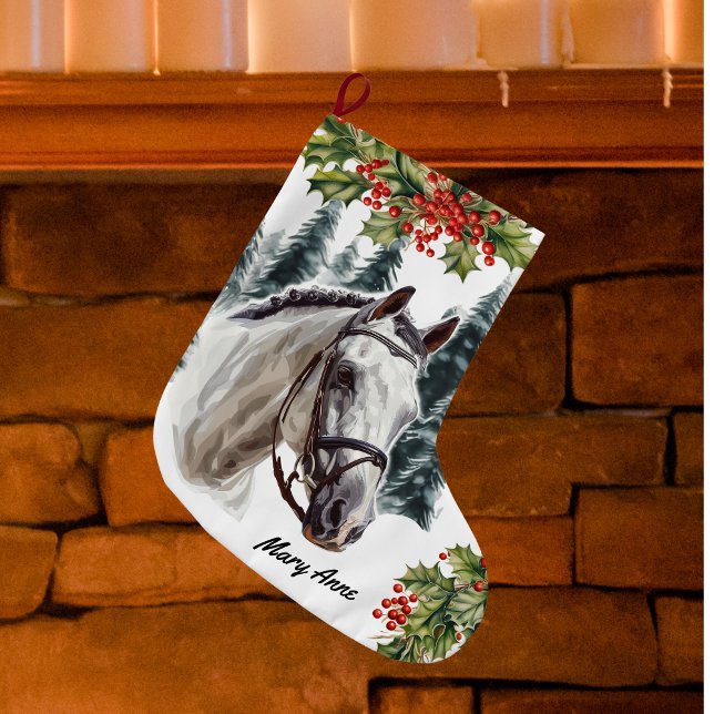 Personalised Grey Horse Christmas Stocking (Creator Uploaded)