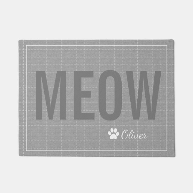 Personalised Grey Meow Cat Pet Mat (Front)