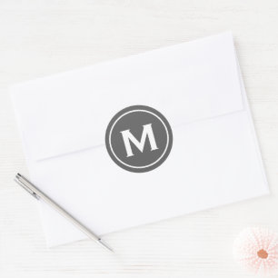 Personalised Grey Minimal Classic Monogram Round Sticker