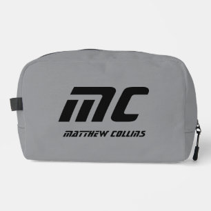 Personalised Grey Minimalist Monogram Name Men's Dopp Kit