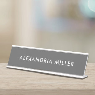 Personalised Grey Modern Desk Name Plate