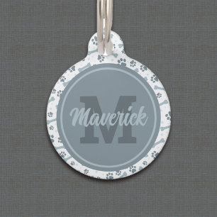 Personalised Grey Monogram Name Dog Pet Tag