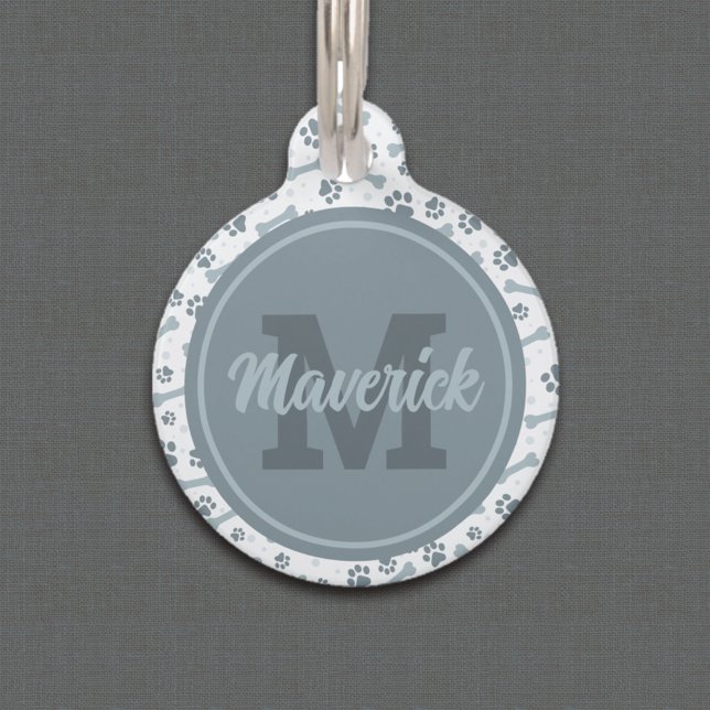 Personalised Grey Monogram Name Dog Pet Tag (Creator Uploaded)