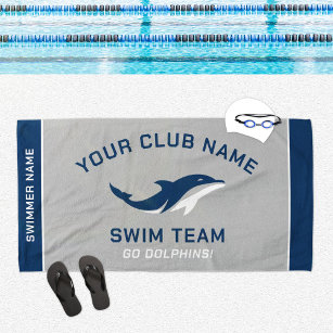 Personalised Grey Navy Swim Team Swimmer Name Beach Towel