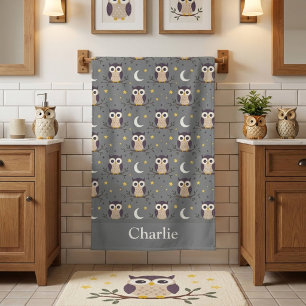 Personalised Grey Owl Kids Beach Towel