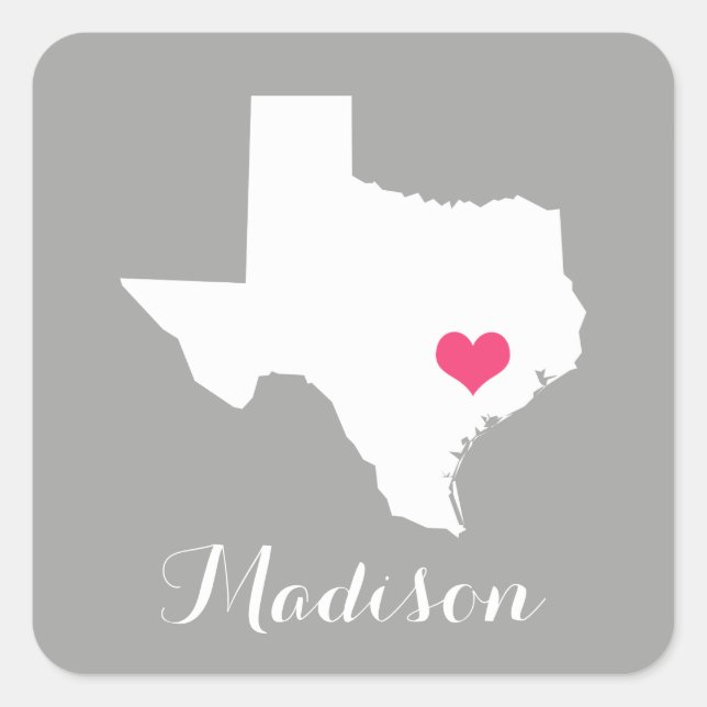 Personalised Grey & Pink Texas Home State Square Sticker (Front)