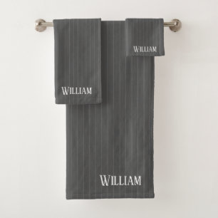 Personalised grey pinstripes bath towel set