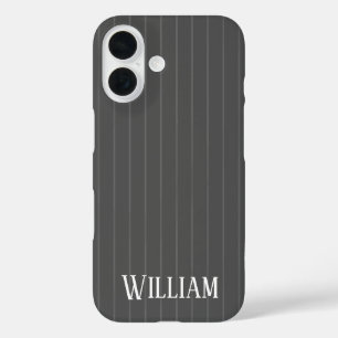 Personalised grey pinstripes iPhone 16 case
