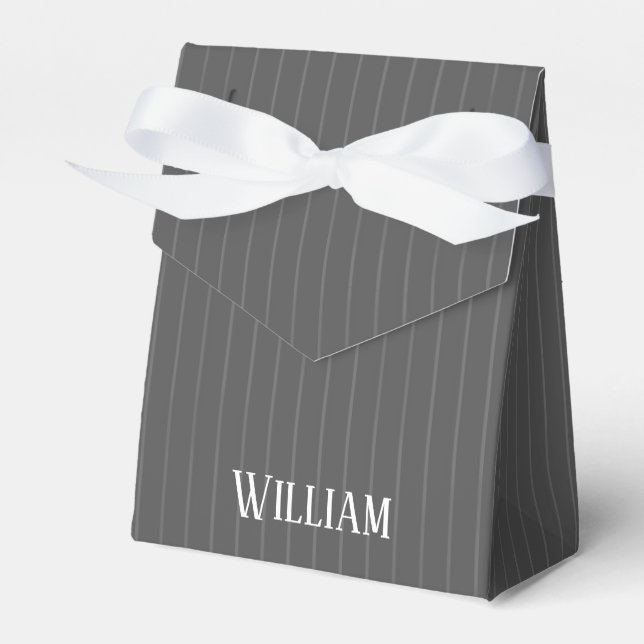 Personalised grey pinstripes favour box (Front Side)