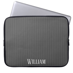 Personalised grey pinstripes laptop sleeve