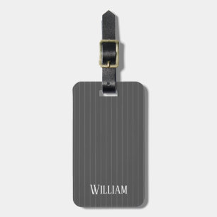 Personalised grey pinstripes luggage tag
