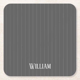 Personalised grey pinstripes square paper coaster