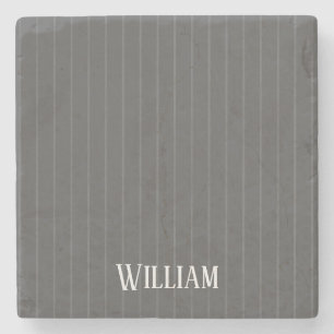 Personalised grey pinstripes stone coaster