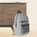 Personalised Grey Printed Backpack<br><div class="desc">Outfit any occasion with a personalised backpack featuring your name in sleek black font! This durable bag comes in a stylish grey,  easily transitioning from day-to-day life to weekend adventures.</div>