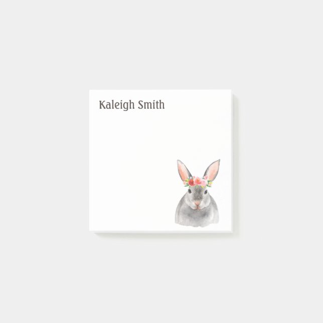 Personalised Grey Rabbit Red Pink Floral Post-it Notes (Front)