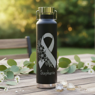 Personalised Grey Ribbon Asthma Awareness Water Bottle