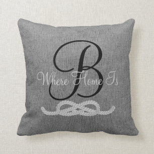 Personalised Grey Rustic Monogram Family Pillow