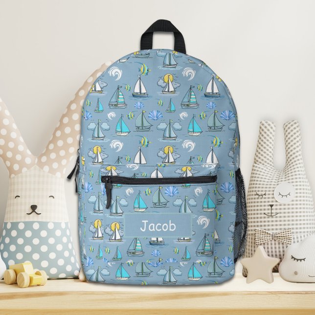 Personalised Grey Sailing Boat Backpack (Creator Uploaded)