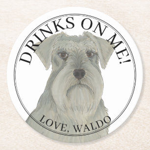 Personalised Grey Silver Schnauzer Dog Wedding Round Paper Coaster