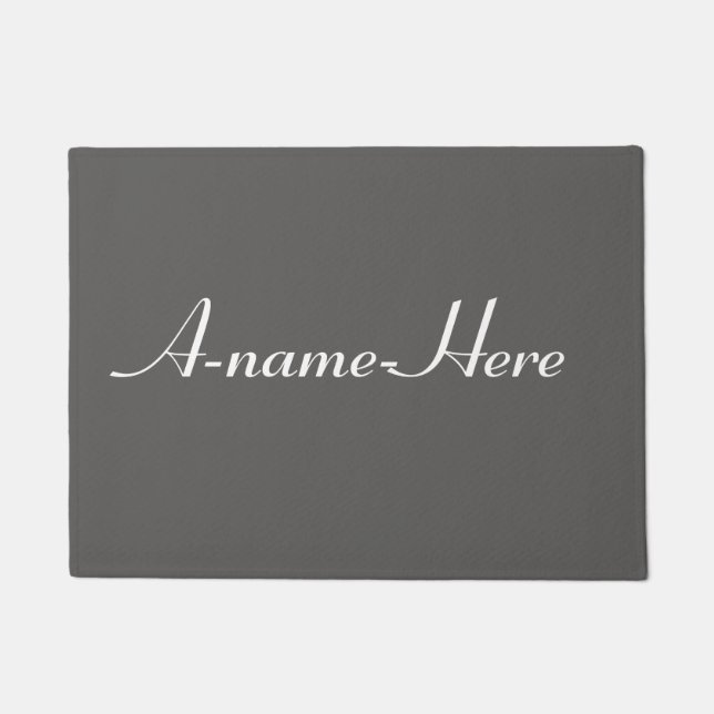 Personalised  grey solid with white name custom doormat (Front)