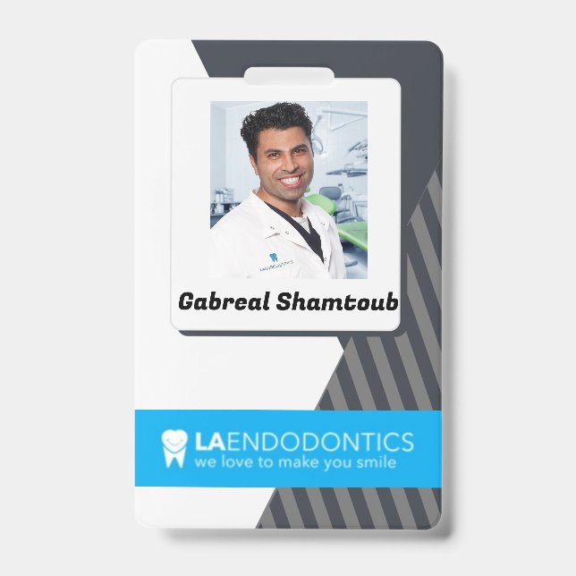 Personalised Grey Striped Employee Picture ID Badge (Front)