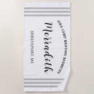 Personalised Grey-Stripes Black White Beach Towel