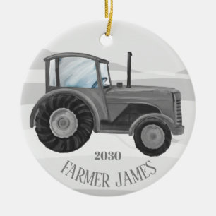 Personalised Grey Tractor Christmas Ornament