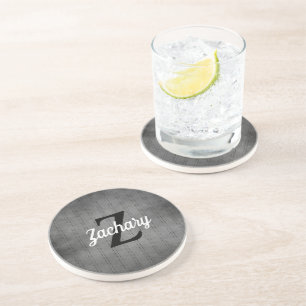 Personalised Grey Vintage Pinstripe Retro Monogram Coaster