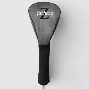 Personalised Grey Vintage Pinstripe Retro Monogram Golf Head Cover