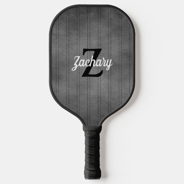 Personalised Grey Vintage Pinstripe Retro Monogram Pickleball Paddle (Front)