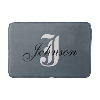 Personalised Grey White Elegant Monogram Bath Mat